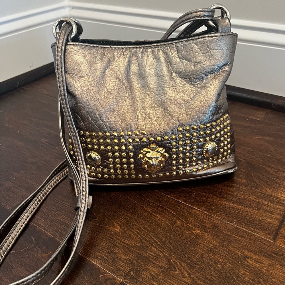 Vintage 1980s Metallic Studded Crossbody or Shoulder Bag with Gold Accents